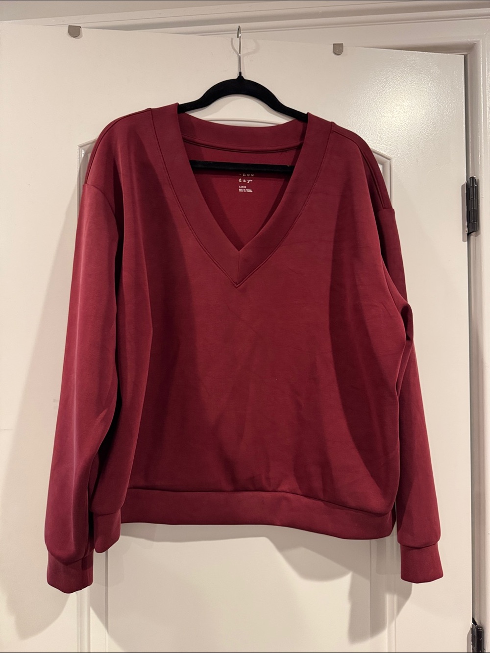 2 piece set - a new day V-Neck Sweater + Wide-Leg Sweats in Wine Red L/XL long
